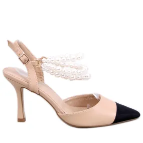 BM Pumps met open hak en Harmony Beige parels