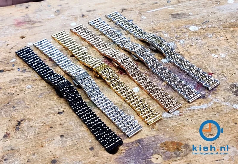 HORLOGEBAND 14MM STAAL GOUD  GEPOLIJST