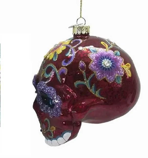 Kerstbal Luxe Sugarskull rood