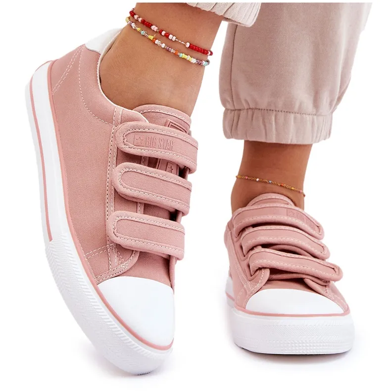 Klassieke stoffen klittenband sneakers Big Star LL274A200 roze