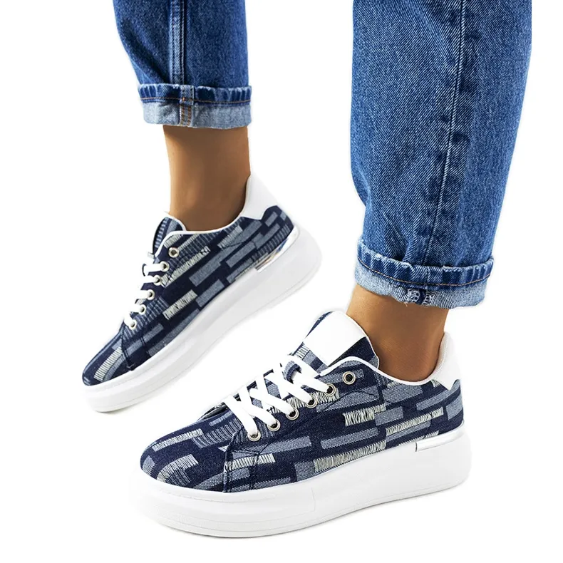 Marineblauwe sneakers met hoge Tara zool