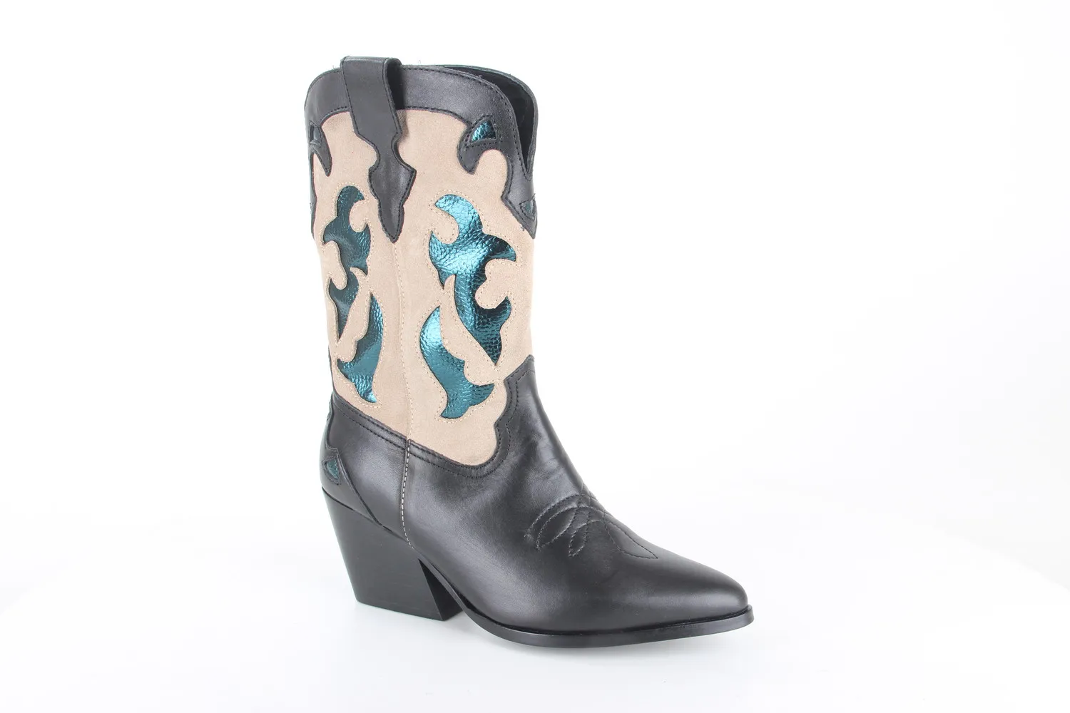 PS POELMAN LOLA15 BLACK/PETROL SUEDE