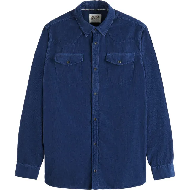 Scotch & Soda Archive fine corduroy western shirt denim blue
