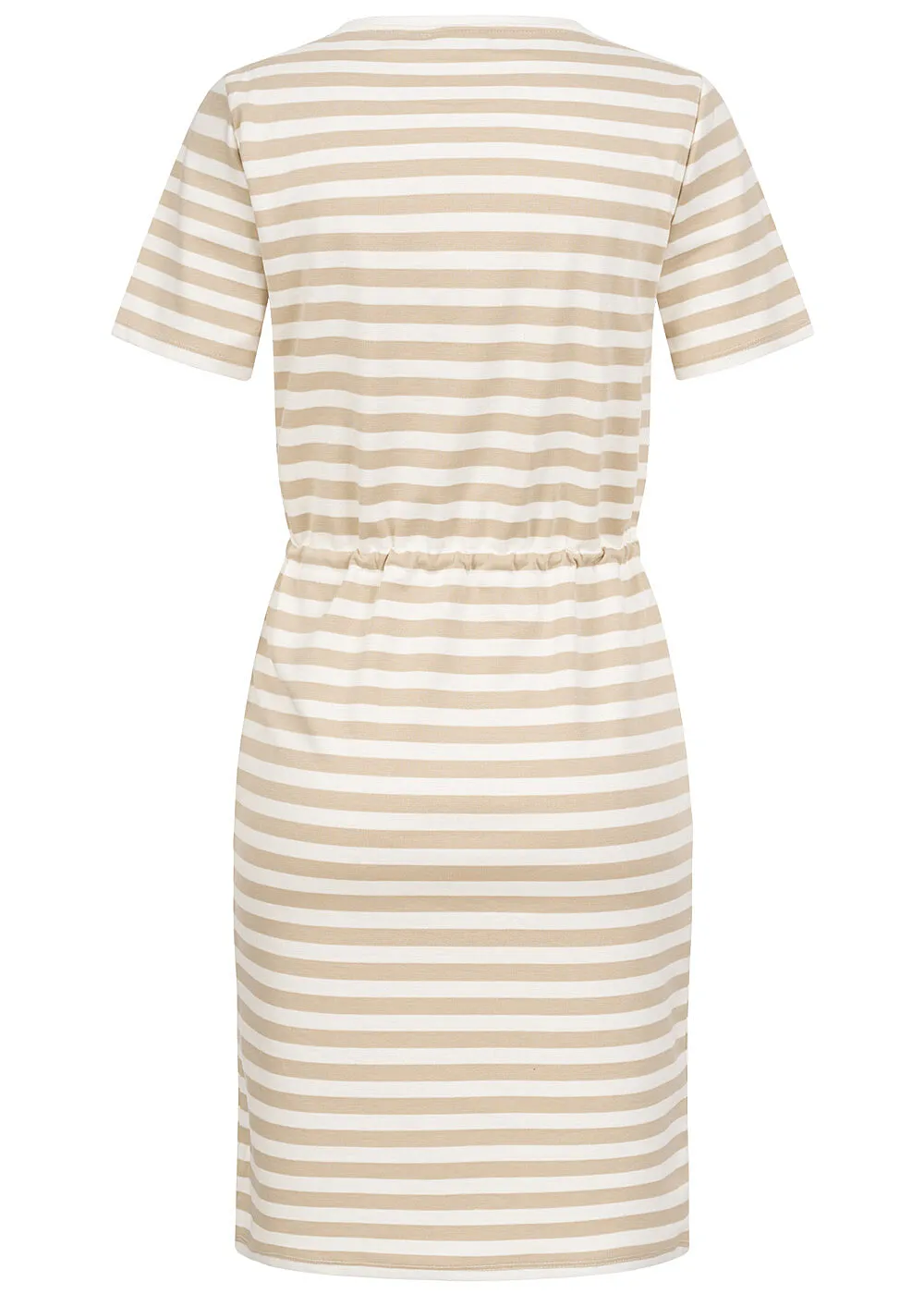 VILA Damen Kleid mit Bindedetail und Streifen cement beige weiss