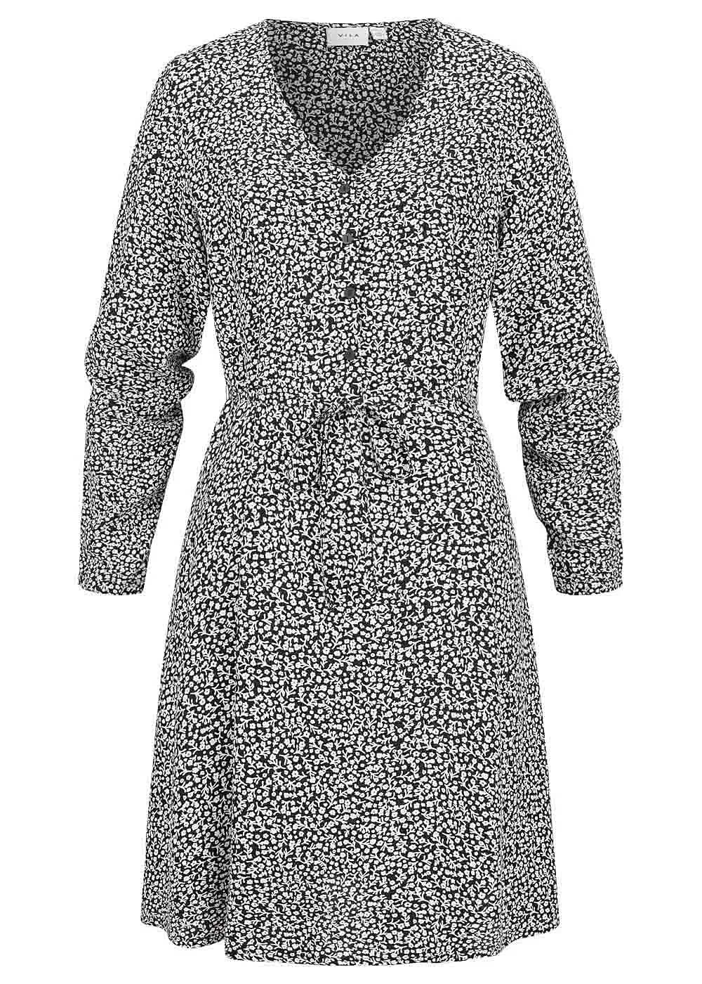 VILA Dames NOOS Jurk met lange mouwen en binddetail print zwart