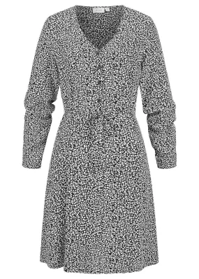 VILA Dames NOOS Jurk met lange mouwen en binddetail print zwart