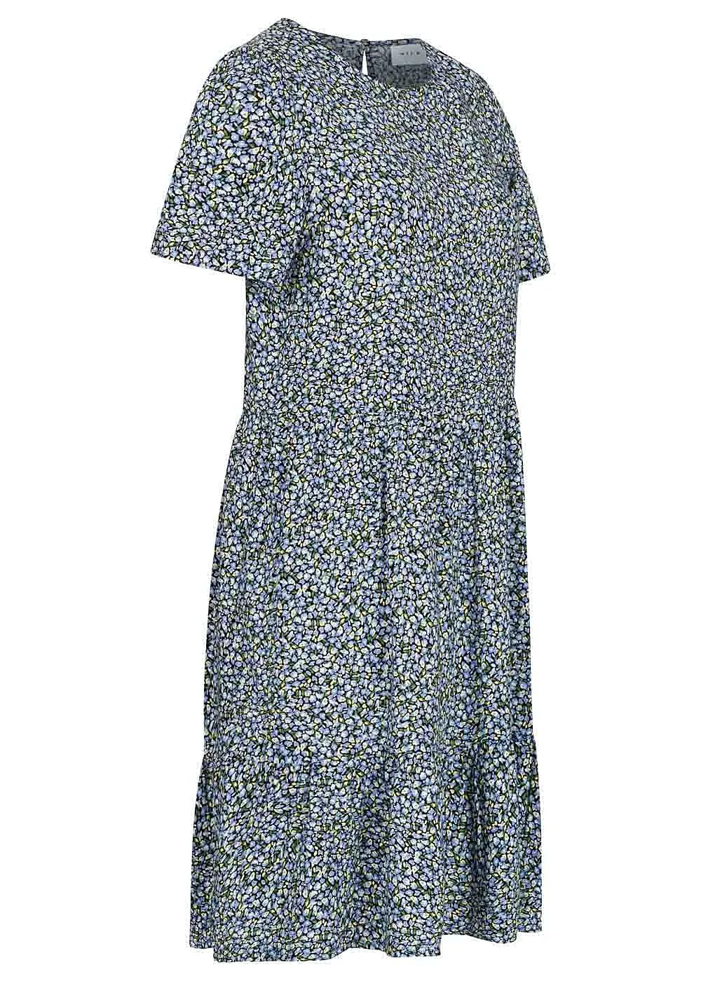 VILA Dames NOOS Viscose Jurk met volants en bloemenprint zwart blauw geel