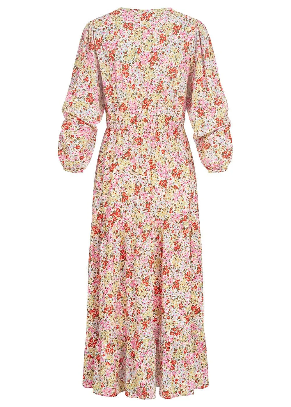 VILA Dames Viscose Jurk met lange mouwen en bloemenprint wit multicolor