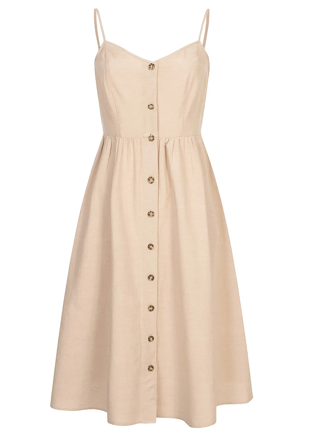 VILA DAMES VISCOSE JURK MET VHALS EN KNOPEN BEIGE